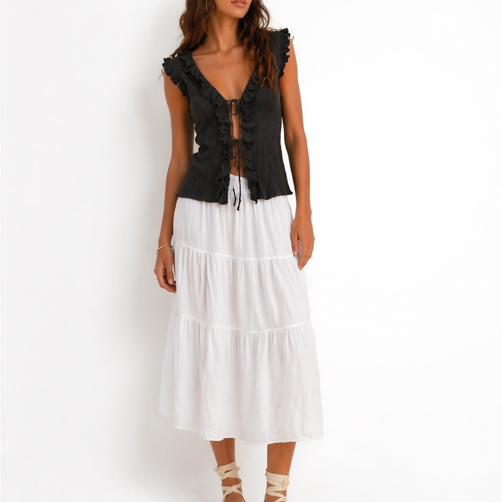 Zara Black Ruffle Tie-Front Top (Sleeveless) | Size L